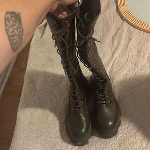 Knee high combat boots. Size 10